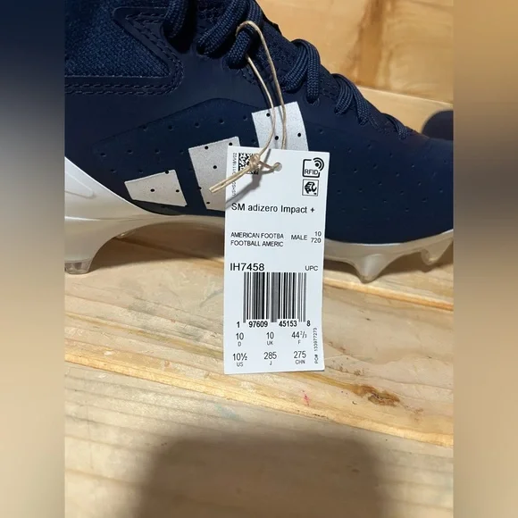 New SM Adizero Impact+ Football Cleats NAVY / WHITE IH7458 - Mens size 10.5 - Picture 6 of 7